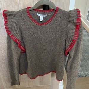 Autumn Cashmere Ruffle Blanket-stitch Sweater